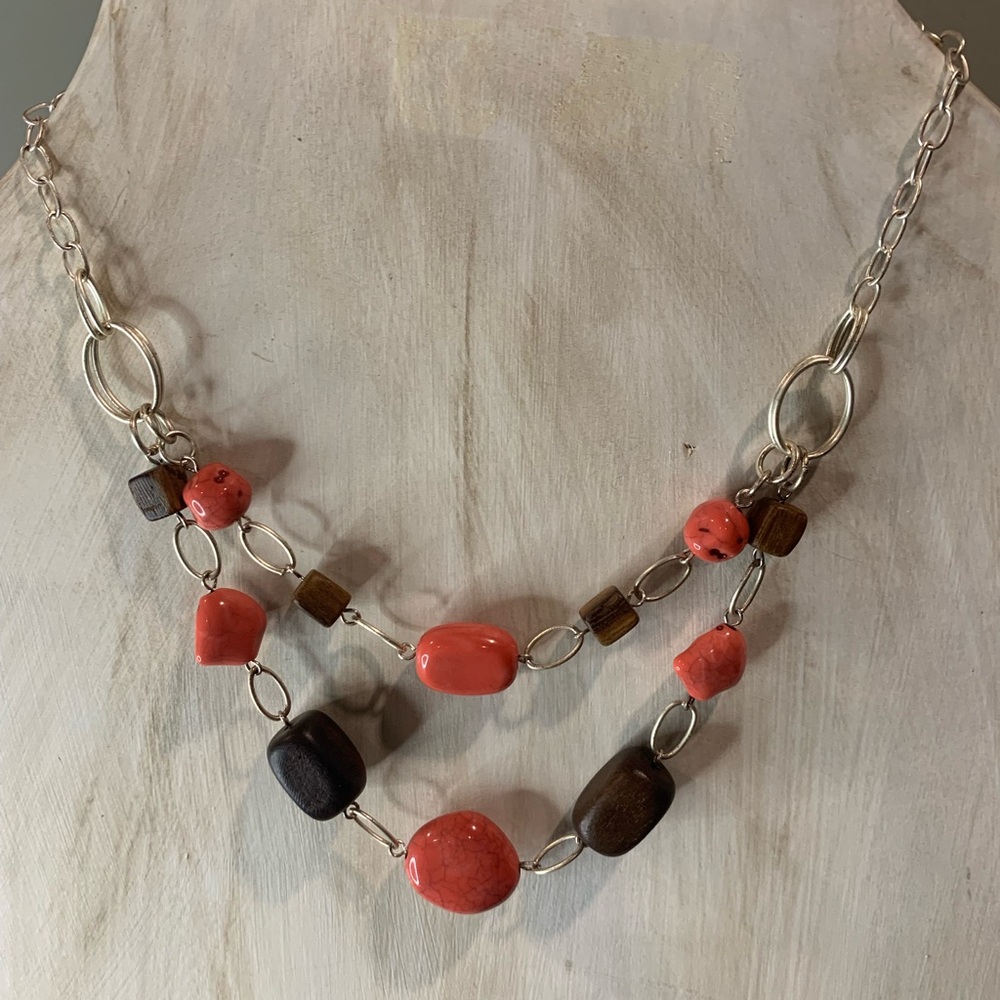 Silver and Brown Beaded Necklace